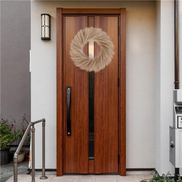 24'' Artificial Pampas Grass Boho Wreath for All Seasons, Light Brown Garland - Picture 6 of 6